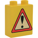 Duplo Gelb Backstein 1 x 2 x 2 mit Warning Road Sign ohne Unterrohr (4066)