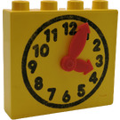 Duplo Gelb Backstein 1 x 4 x 3 mit Clock Gesicht mit Movable rot Hände und Gelb Gesicht (73013)