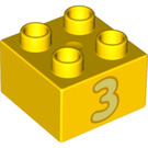 Duplo Gelb Backstein 2 x 2 mit "3" (3437 / 66027)
