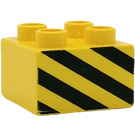 Duplo Yellow Brick 2 x 2 with Black diagonal lines (3437 / 51734)