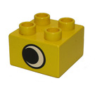 Duplo Yellow Brick 2 x 2 with Eye without White Spot Pattern, on One Side (3437)