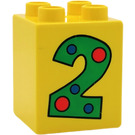 Duplo Yellow Brick 2 x 2 x 2 with "2" (31110)