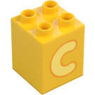 Duplo Gelb Stein 2 x 2 x 2 mit Letter "C" Deko (31110 / 65970)