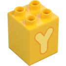 Duplo Gelb Stein 2 x 2 x 2 mit Letter "Y" Deko (31110 / 65977)