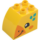 Duplo Gul Kloss 2 x 3 x 2 med Böjd Sida med Giraffe Smiling Ansikte (11344 / 105354)