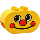 Duplo Yellow Brick 2 x 4 x 2 with Rounded Ends with Face with Red Nose and Dimples (6448)
