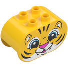 Duplo Yellow Brick 2 x 4 x 2 with Rounded Ends with Tiger face (6448 / 43505)