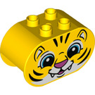 Duplo Yellow Brick 2 x 4 x 2 with Rounded Ends with Tiger face (6448 / 43505)