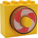 Duplo Geel Steen 2 x 4 x 3 met rotating Wit en Rood Spiraal