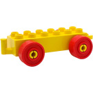 Duplo Yellow Car Chassis 2 x 6 with Red Wheels (Open Hitch) (14639 / 74656)