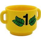 Duplo Yellow Pot with Loop Handles with Number 1 and Green Leaves (31330)