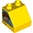 Duplo Yellow Slope 2 x 2 x 1.5 (45°) with Window with Boy / Girl Faces (6474 / 25300)