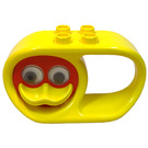 Duplo Žlutá Teether Ovál 2 x 6 x 3 s Rukojeť a Turning Červená Kachna Tvář s Žlutá Zobák a Rattling Oči