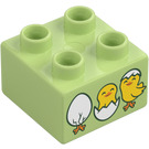 Duplo Yellowish Green Brick 2 x 2 with Eggs and Chicks (3437 / 105444)