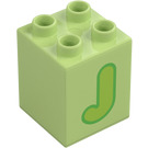 Duplo Gelblich-grün Stein 2 x 2 x 2 mit Letter "J" Deko (31110 / 65926)