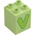 Duplo Gelblich-grün Stein 2 x 2 x 2 mit Letter "V" Deko (31110 / 65945)