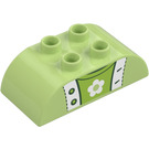 Duplo Yellowish Green Brick 2 x 4 with Curved Sides with Top with Flower (98223 / 105440)