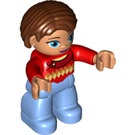 LEGO Adult with Brown Hair, Red Jumper, Azure Legs Duplo Figure