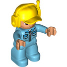 LEGO Airport Worker Medium Azure Overalls with Yellow Cap and Headset Duplo Figure