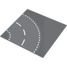 LEGO Grondplaat 32 x 32 Road 6-Stud Curve met Wit Dashed Lines (44342 / 54203)