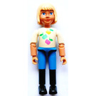 LEGO Belville Girl with Apples on White Shirt, Blue Pants, Black Riding Boots Minifigure