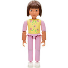 LEGO Belville Girl with Dark Pink Flowers and Green Leaves on Yellow Shirt, Pink Pants Minifigure