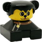 LEGO Black 2x2 Duplo Base Figure - Dog with black hair and ears, Yellow Head and Brown Collar pattern Duplo Figure