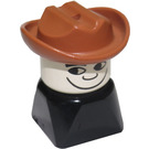 LEGO Zwart 2x2 Duplo Basis Figure - Fabuland Brown Cowboy Hoed en Wit Hoofd Duplo Figuur