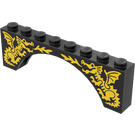 LEGO Black Arch 1 x 8 x 2 with 2 yellow dragons pattern Thick Top and Reinforced Underside (3308)