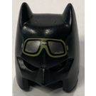 LEGO Black Batman Cowl Mask with Short Ears and Open Chin with Goggles Pattern (18987)