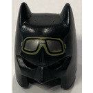 LEGO Svart Batman Cowl Maske med Kort Ører og Open Chin med Beskyttelsesbriller Mønster (18987)