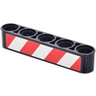 LEGO Zwart Balk 5 met Wit en Rood Hazard Strepen (Links) Sticker (32316)