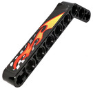 LEGO Black Beam Bent 53 Degrees, 3 and 7 Holes with Flames and White and Black Checkered (Left) Sticker (32271)