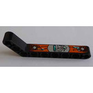 LEGO Black Beam Bent 53 Degrees, 3 and 7 Holes with Left Side Orange and Dark Turquoise decoration Sticker (32271)