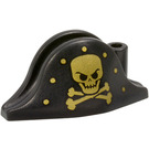 LEGO Schwarz Bicorne Pirate Hut mit Gold Skull und Crossbones (2528 / 10875)