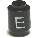 LEGO Black Brick 1 x 1 Round with Letter 'E' with Open Stud (3062)