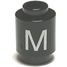 LEGO Black Brick 1 x 1 Round with Letter 'M' with Open Stud (3062)