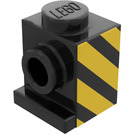 LEGO Black Brick 1 x 1 with Headlight with Black and Yellow Danger Stripes (Model Left) Sticker and No Slot
