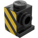 LEGO Zwart Steen 1 x 1 met Koplamp met Zwart en Geel Danger Strepen (Model Rechtsaf) Sticker en geen slot (4070)