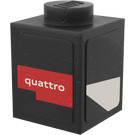 LEGO Black Brick 1 x 1 with Quattro and white decoration Sticker (3005)
