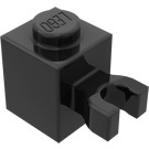 LEGO Schwarz Backstein 1 x 1 mit Vertikale Clip ('U'-Clip, fester Bolzen) (30241 / 60475)