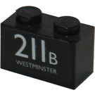 LEGO Noir Brique 1 x 2 avec 211B Westminster Autocollant avec tube inférieur (3004)