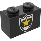 LEGO Zwart Steen 1 x 2 met Badge met buis aan de onderzijde (3004)