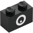 LEGO Black Brick 1 x 2 with Chain Chomp Eye with Bottom Tube (3004)