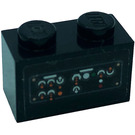 LEGO Black Brick 1 x 2 with Control Panel, Switches, Buttons Sticker with Bottom Tube (3004)