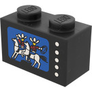 LEGO Schwarz Backstein 1 x 2 mit Cowboys TV Aufkleber mit Unterrohr (3004)