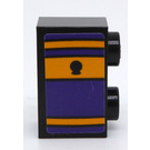 LEGO Black Brick 1 x 2 with Dark Purple and Bright Light Orange Book Sticker with Bottom Tube (3004)