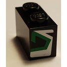 LEGO Zwart Steen 1 x 2 met Green en Wit Pijl (Links) Sticker met buis aan de onderzijde (3004)