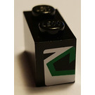 LEGO Zwart Steen 1 x 2 met Green en Wit Pijl (Rechtsaf) Sticker met buis aan de onderzijde (3004)