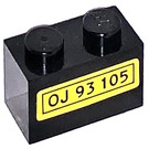 LEGO Black Brick 1 x 2 with "OJ 93 105" Sticker with Bottom Tube (3004)